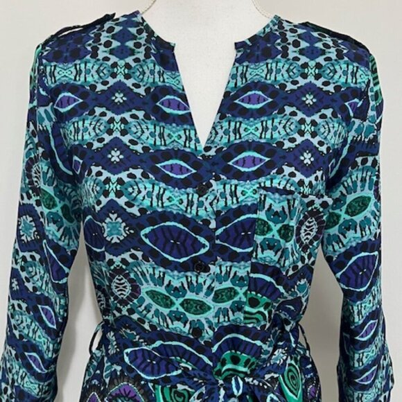 Maeve Anthropologie Belted Shirt Dress Frequencies Ikat Size XS - Picture 3 of 6